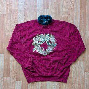 Vintage Red Ugly Christmas Sweater with Green Collar